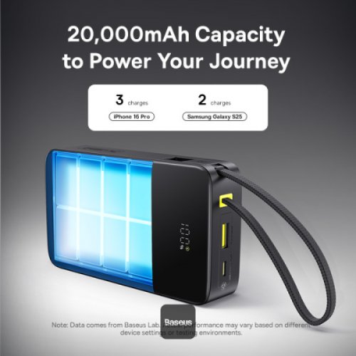 Powerbank Baseus EnerFill FC51 Bipow2 Pro 20000mAh 22.5W with Built-In USB Type-C (E0027701) Black купить в Украине: Киев, Днепр, Харьков, Одесса  | Низкая цена, отзывы, характеристики от TELEMART фото