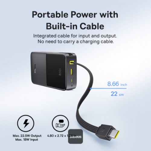 Powerbank Baseus EnerFill FC51 Bipow2 Pro 20000mAh 22.5W with Built-In USB Type-C (E0027701) Black купить в Украине: Киев, Днепр, Харьков, Одесса  | Низкая цена, отзывы, характеристики от TELEMART фото