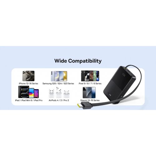 Powerbank Baseus EnerFill FC51 Bipow2 Pro 20000mAh 22.5W with Built-In USB Type-C (E0027701) Black купить в Украине: Киев, Днепр, Харьков, Одесса  | Низкая цена, отзывы, характеристики от TELEMART фото