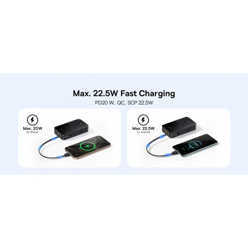 Powerbank Baseus EnerFill FC51 Bipow2 Pro 20000mAh 22.5W with Built-In USB Type-C (E0027701) Black купить в Украине: Киев, Днепр, Харьков, Одесса  | Низкая цена, отзывы, характеристики от TELEMART фото