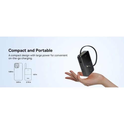 Powerbank Baseus EnerFill FC51 Bipow2 Pro 20000mAh 22.5W with Built-In USB Type-C (E0027701) Black купить в Украине: Киев, Днепр, Харьков, Одесса  | Низкая цена, отзывы, характеристики от TELEMART фото