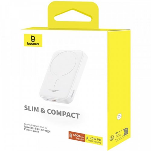 Powerbank Baseus Mini Air 6000mAh 20W Magnetic Wireless (6932172641429) White купити в Україні: Київ, Львів, Хмельницький, Тернопіль, Івано-Франківськ | Низька ціна, відгуки, характеристики від TELEMART фото
