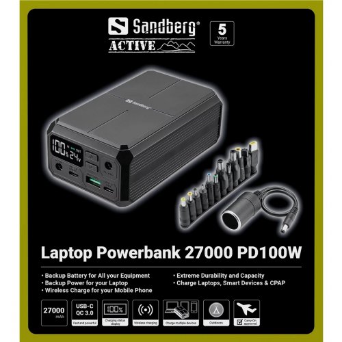 Powerbank Sandberg Laptop 27000mAh 100W (421-13) купити в Україні: Київ, Львів, Хмельницький, Тернопіль, Івано-Франківськ | Низька ціна, відгуки, характеристики від TELEMART фото