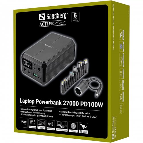Powerbank Sandberg Laptop 27000mAh 100W (421-13) купити в Україні: Київ, Львів, Хмельницький, Тернопіль, Івано-Франківськ | Низька ціна, відгуки, характеристики від TELEMART фото