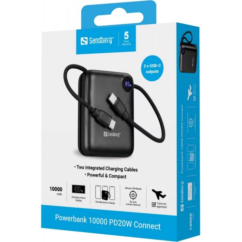 Powerbank Sandberg 10000mAh 20W (421-26) купити в Україні: Київ, Львів, Хмельницький, Тернопіль, Івано-Франківськ | Низька ціна, відгуки, характеристики від TELEMART фото