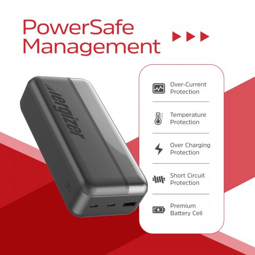 Powerbank Energizer 30000mAh 15W (UE30050CC) Black купить в Украине: Киев, Днепр, Харьков, Одесса  | Низкая цена, отзывы, характеристики от TELEMART фото