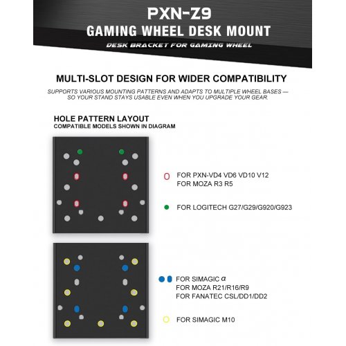 Настольный кронштейн для игрового руля PXN Z9 (6948052902399) Black купить в Украине: Киев, Днепр, Харьков, Одесса  | Низкая цена, отзывы, характеристики от TELEMART фото