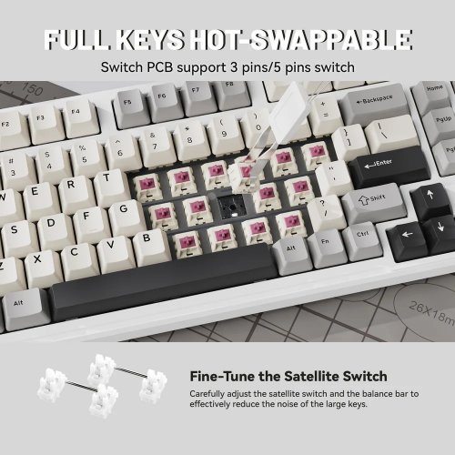 Клавіатура Attack Shark X98 RGB Linear Strawberry Switch Wireless (AS-6972792470603-CW-UA) White (Відновлено продавцем, 855881) купити в Україні: Київ, Львів, Хмельницький, Тернопіль, Івано-Франківськ | Низька ціна, відгуки, характеристики від TELEMART фото