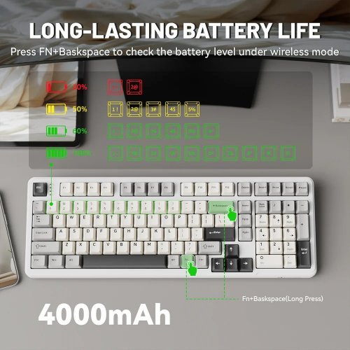 Клавіатура Attack Shark X98 RGB Linear Strawberry Switch Wireless (AS-6972792470603-CW-UA) White (Відновлено продавцем, 855881) купити в Україні: Київ, Львів, Хмельницький, Тернопіль, Івано-Франківськ | Низька ціна, відгуки, характеристики від TELEMART фото