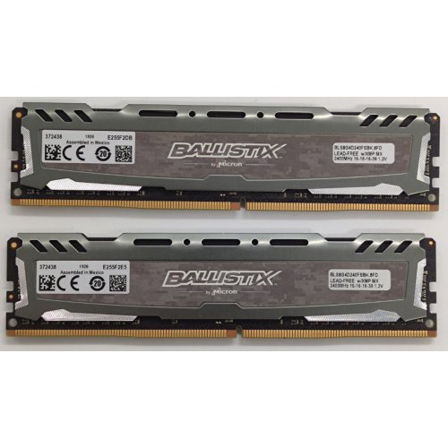 Озп Crucial DDR4 16GB (2x8GB) 2400Mhz Ballistix Sport LT Gray (BLS2K8G4D240FSBK) (Відновлено продавцем, 856202) купити в Україні: Київ, Львів, Хмельницький, Тернопіль, Івано-Франківськ | Перевірка сумісності, низька ціна, відгуки, характеристики від TELEMART фото