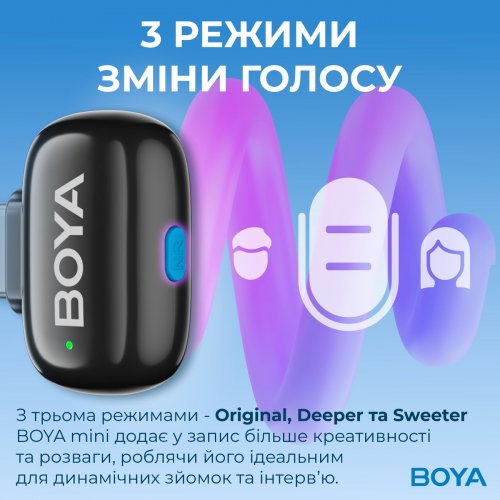 Бездротовий петличний мікрофон BOYA mini-16 Lightning Black купити в Україні: Київ, Львів, Хмельницький, Тернопіль, Івано-Франківськ | Низька ціна, відгуки, характеристики від TELEMART фото