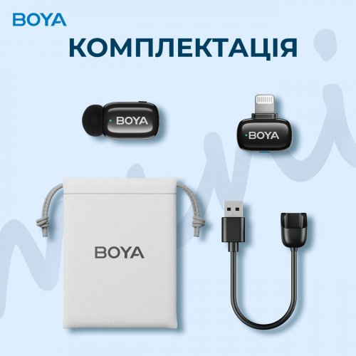 Бездротовий петличний мікрофон BOYA mini-16 Lightning Black купити в Україні: Київ, Львів, Хмельницький, Тернопіль, Івано-Франківськ | Низька ціна, відгуки, характеристики від TELEMART фото