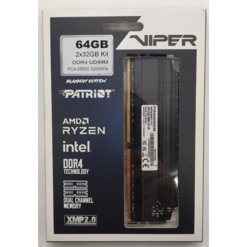 Озп Patriot DDR4 64GB (2x32GB) 3200Mhz Viper 4 Blackout (PVB464G320C6K) (Відновлено продавцем, 856760) купити в Україні: Київ, Львів, Хмельницький, Тернопіль, Івано-Франківськ | Перевірка сумісності, низька ціна, відгуки, характеристики від TELEMART фото