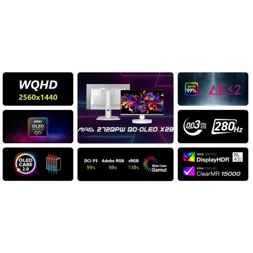 Уценка монитор MSI 26.5" MAG 272QPW QD-OLED X28 White (Вскрытая упаковка, 857420) купить в Украине: Киев, Днепр, Харьков, Одесса  | Низкая цена, отзывы, характеристики от TELEMART фото