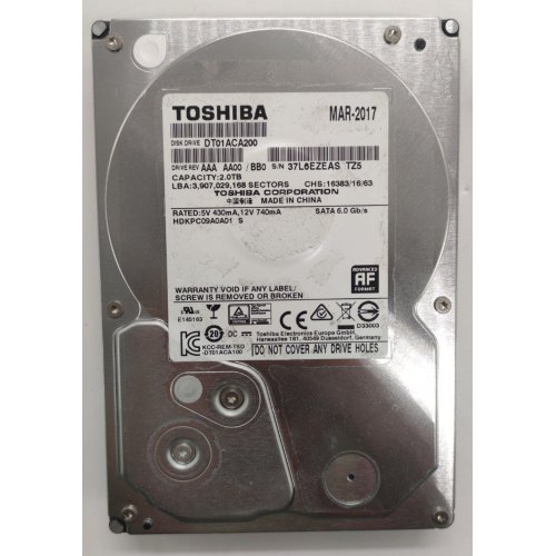 Жесткий диск Toshiba 2TB 64MB 7200RPM 3.5" (DT01ACA200) (Восстановлено продавцом, 857433) купить в Украине: Киев, Днепр, Харьков, Одесса  | Проверка совместимости, низкая цена, отзывы, характеристики от TELEMART фото