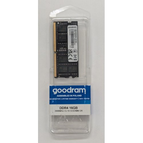 Озу GoodRAM SODIMM DDR4 16GB 2666Mhz (GR2666S464L19/16G) (Состояние нового, 857636) купить в Украине: Киев, Днепр, Харьков, Одесса  | Проверка совместимости, низкая цена, отзывы, характеристики от TELEMART фото
