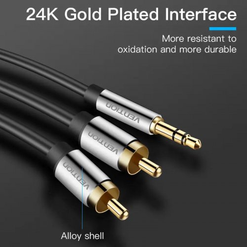 Кабель Vention AUX 3.5mm to 2 x RCA 1.5m (BCFBG) Black купити в Україні: Київ, Львів, Хмельницький, Тернопіль, Івано-Франківськ | Низька ціна, відгуки, характеристики від TELEMART фото