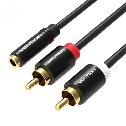 Кабель Vention AUX 3.5mm to 2 x RCA 1m (VAB-R01-B100) Black купити в Україні: Київ, Львів, Хмельницький, Тернопіль, Івано-Франківськ | Низька ціна, відгуки, характеристики від TELEMART фото