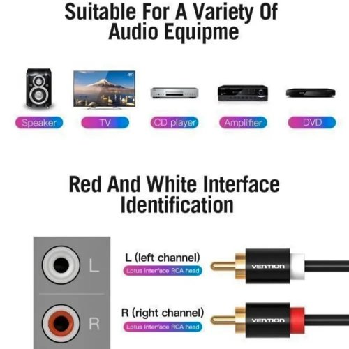 Кабель Vention 2 x RCA to 2 x RCA 1m (VAB-R06-B100) Black купити в Україні: Київ, Львів, Хмельницький, Тернопіль, Івано-Франківськ | Низька ціна, відгуки, характеристики від TELEMART фото