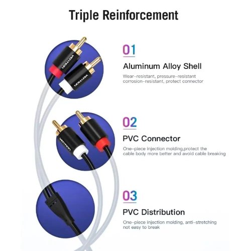 Кабель Vention 2 x RCA to 2 x RCA 1m (VAB-R06-B100) Black купити в Україні: Київ, Львів, Хмельницький, Тернопіль, Івано-Франківськ | Низька ціна, відгуки, характеристики від TELEMART фото