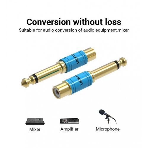 Адаптер Vention 6.35mm Male to RCA Female (VDD-C03) Blue купити в Україні: Київ, Львів, Хмельницький, Тернопіль, Івано-Франківськ | Низька ціна, відгуки, характеристики від TELEMART фото