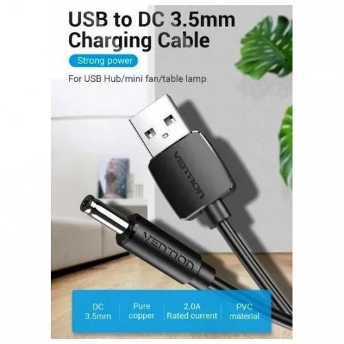 Кабель живлення Vention USB to DC 3.5mm 1.5m (CEXBG) Black купити в Україні: Київ, Львів, Хмельницький, Тернопіль, Івано-Франківськ | Низька ціна, відгуки, характеристики від TELEMART фото