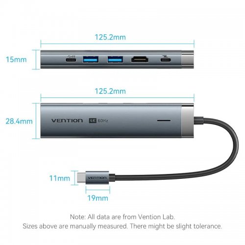 USB-хаб Vention USB Type-C 6 in 1 (TGNHB) Grey купити в Україні: Київ, Львів, Хмельницький, Тернопіль, Івано-Франківськ | Низька ціна, відгуки, характеристики від TELEMART фото