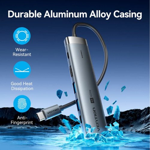 USB-хаб Vention USB Type-C 6 in 1 (TGNHB) Grey купити в Україні: Київ, Львів, Хмельницький, Тернопіль, Івано-Франківськ | Низька ціна, відгуки, характеристики від TELEMART фото