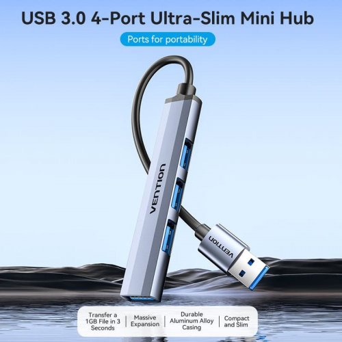 USB-хаб Vention USB 4 in 1 (CKOHB) Grey купити в Україні: Київ, Львів, Хмельницький, Тернопіль, Івано-Франківськ | Низька ціна, відгуки, характеристики від TELEMART фото