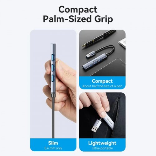 USB-хаб Vention USB 4 in 1 (CKOHB) Grey купити в Україні: Київ, Львів, Хмельницький, Тернопіль, Івано-Франківськ | Низька ціна, відгуки, характеристики від TELEMART фото