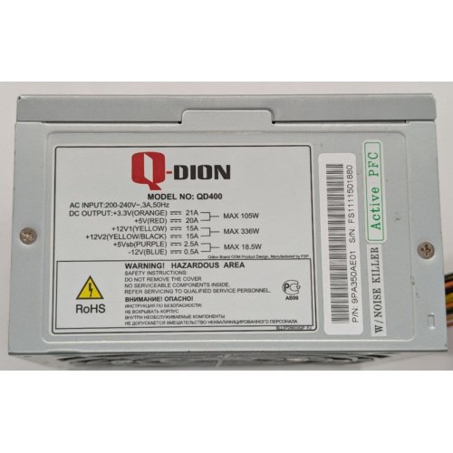 Блок живлення FSP Q-Dion 400W (QD-400Z) (Відновлено продавцем, 857758) купити в Україні: Київ, Львів, Хмельницький, Тернопіль, Івано-Франківськ | Перевірка сумісності, низька ціна, відгуки, характеристики від TELEMART фото