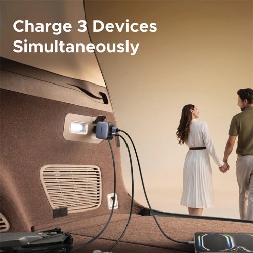 Автомобильное зарядное устройство Ugreen EC604 USB + 2 x USB Type-C with Retractable Cable 145W (55910B) Black купить в Украине: Киев, Днепр, Харьков, Одесса  | Низкая цена, отзывы, характеристики от TELEMART фото