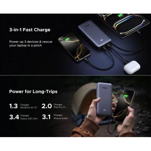 Powerbank Ugreen PB536 20000mAh 45W (55988B) Grey купить в Украине: Киев, Днепр, Харьков, Одесса  | Низкая цена, отзывы, характеристики от TELEMART фото