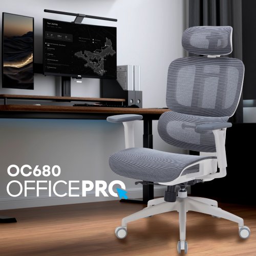 Крісло офісне OfficePro Skyline OC680 (OC680-W-DG-DG) White/Dark Gray купити в Україні: Київ, Львів, Хмельницький, Тернопіль, Івано-Франківськ | Низька ціна, відгуки, характеристики від TELEMART фото