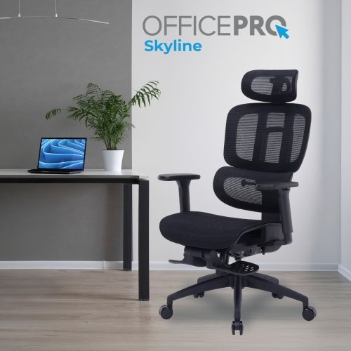 Крісло офісне OfficePro Skyline Footrest OC750 (OC750-B-B-B) Black купити в Україні: Київ, Львів, Хмельницький, Тернопіль, Івано-Франківськ | Низька ціна, відгуки, характеристики від TELEMART фото