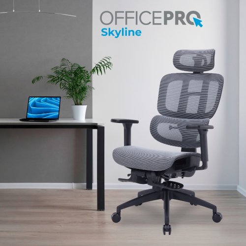 Крісло офісне OfficePro Skyline Footrest OC750 (OC750-B-DG-DG) Black/Dark Gray купити в Україні: Київ, Львів, Хмельницький, Тернопіль, Івано-Франківськ | Низька ціна, відгуки, характеристики від TELEMART фото