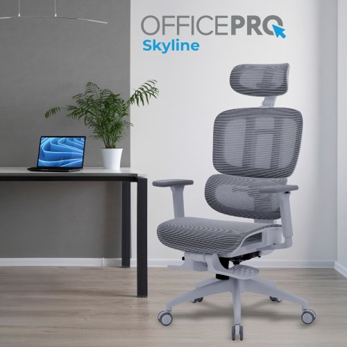 Крісло офісне OfficePro Skyline Footrest OC750 (OC750-G-DG-DG) Gray/Dark Gray купити в Україні: Київ, Львів, Хмельницький, Тернопіль, Івано-Франківськ | Низька ціна, відгуки, характеристики від TELEMART фото