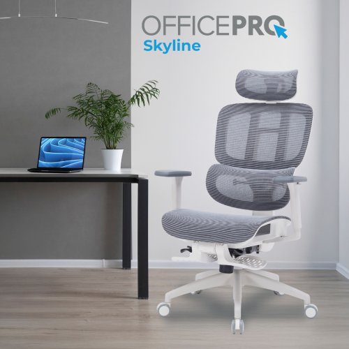 Крісло офісне OfficePro Skyline Footrest OC750 (OC750-W-DG-DG) White/Dark Gray купити в Україні: Київ, Львів, Хмельницький, Тернопіль, Івано-Франківськ | Низька ціна, відгуки, характеристики від TELEMART фото