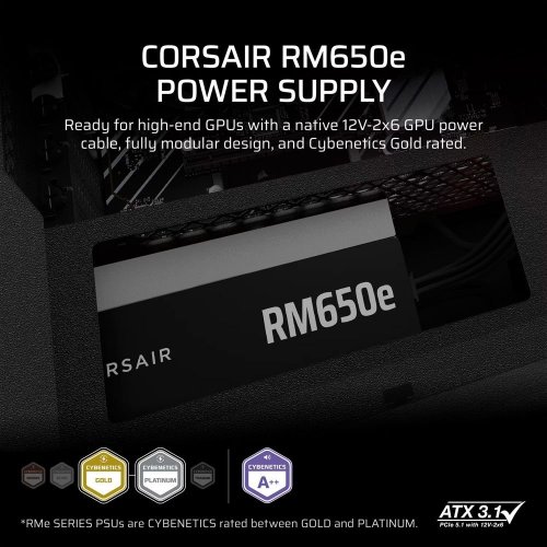 Уцінка блок живлення Corsair RM650e 650W (CP-9020302-EU) (Розкрита упаковка, 857782) купити в Україні: Київ, Львів, Хмельницький, Тернопіль, Івано-Франківськ | Перевірка сумісності, низька ціна, відгуки, характеристики від TELEMART фото