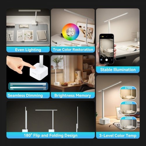 Лампа Vention USB Rechargeable Foldable Desk Lamp (PDBW0) White купить в Украине: Киев, Днепр, Харьков, Одесса  | Низкая цена, отзывы, характеристики от TELEMART фото