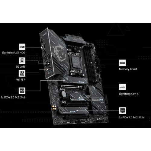 Уценка материнская плата MSI X870E GAMING PLUS WIFI (sAM5, AMD X870E) (Вскрытая упаковка, 858225) купить в Украине: Киев, Днепр, Харьков, Одесса  | Проверка совместимости, низкая цена, отзывы, характеристики от TELEMART фото