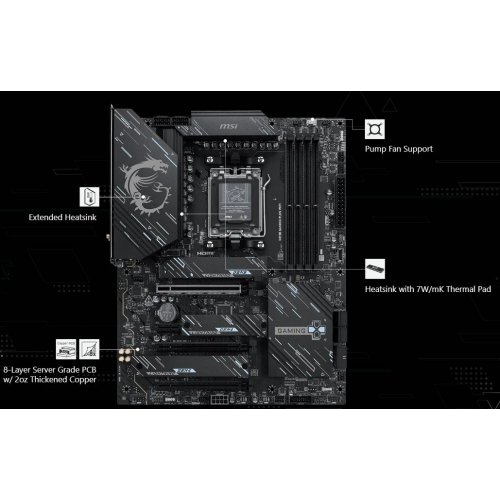 Уценка материнская плата MSI X870E GAMING PLUS WIFI (sAM5, AMD X870E) (Вскрытая упаковка, 858225) купить в Украине: Киев, Днепр, Харьков, Одесса  | Проверка совместимости, низкая цена, отзывы, характеристики от TELEMART фото