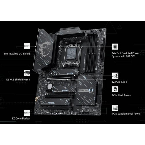 Уценка материнская плата MSI X870E GAMING PLUS WIFI (sAM5, AMD X870E) (Вскрытая упаковка, 858225) купить в Украине: Киев, Днепр, Харьков, Одесса  | Проверка совместимости, низкая цена, отзывы, характеристики от TELEMART фото