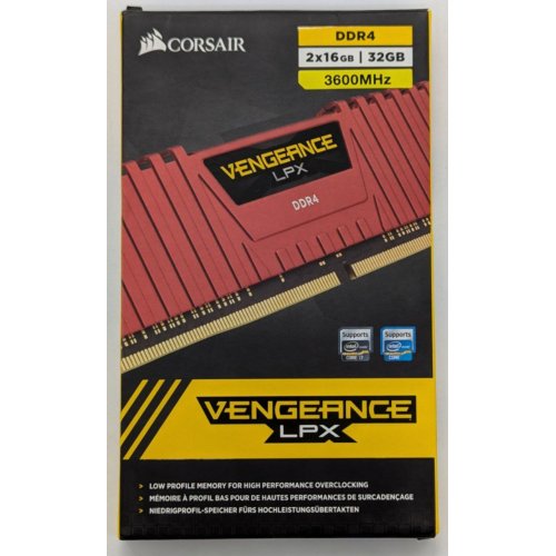 Озу Corsair DDR4 32GB (2x16GB) 3600Mhz Vengeance LPX Red (CMK32GX4M2D3600C18R) (Восстановлено продавцом, 858305) купить в Украине: Киев, Днепр, Харьков, Одесса  | Проверка совместимости, низкая цена, отзывы, характеристики от TELEMART фото