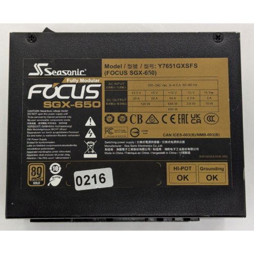 Блок живлення Seasonic Focus SGX 650W (FOCUS-SGX-650) (Відновлено продавцем, 858311) купити в Україні: Київ, Львів, Хмельницький, Тернопіль, Івано-Франківськ | Перевірка сумісності, низька ціна, відгуки, характеристики від TELEMART фото