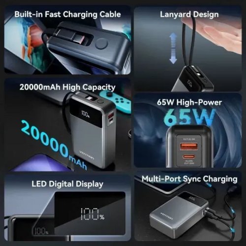 Уценка powerbank Vention 20000mAh 65W (FHYB0) Black (Вскрытая упаковка, 858422) купить в Украине: Киев, Днепр, Харьков, Одесса  | Низкая цена, отзывы, характеристики от TELEMART фото