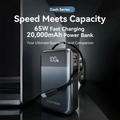 Уценка powerbank Vention 20000mAh 65W (FHYB0) Black (Вскрытая упаковка, 858422) купить в Украине: Киев, Днепр, Харьков, Одесса  | Низкая цена, отзывы, характеристики от TELEMART фото