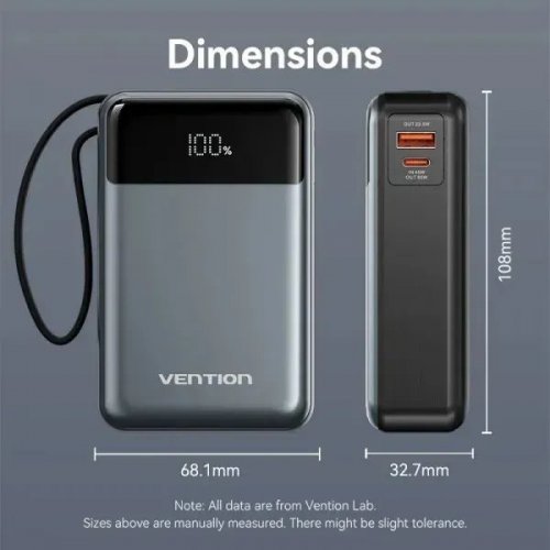 Уценка powerbank Vention 20000mAh 65W (FHYB0) Black (Вскрытая упаковка, 858422) купить в Украине: Киев, Днепр, Харьков, Одесса  | Низкая цена, отзывы, характеристики от TELEMART фото