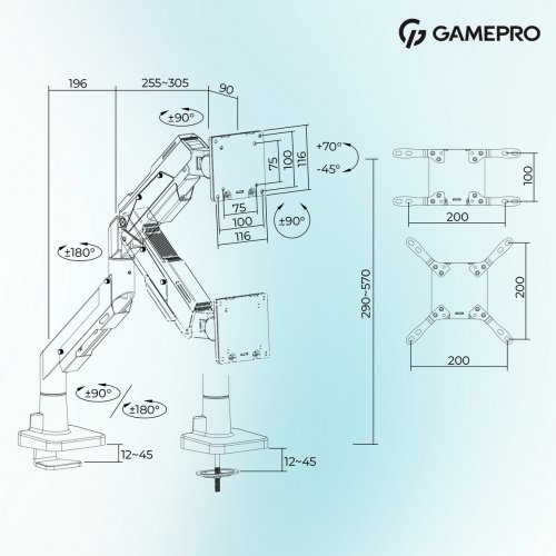Настільне кріплення для монітора GamePro 24-57" MAG701 White/Blue купити в Україні: Київ, Львів, Хмельницький, Тернопіль, Івано-Франківськ | Низька ціна, відгуки, характеристики від TELEMART фото