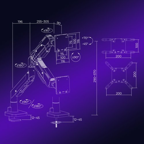 Настільне кріплення для монітора GamePro 24-57" MAG703 Black/White купити в Україні: Київ, Львів, Хмельницький, Тернопіль, Івано-Франківськ | Низька ціна, відгуки, характеристики від TELEMART фото